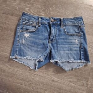American Eagle Outfitters Medium Blue Distressed Denim Cutoff Shorts